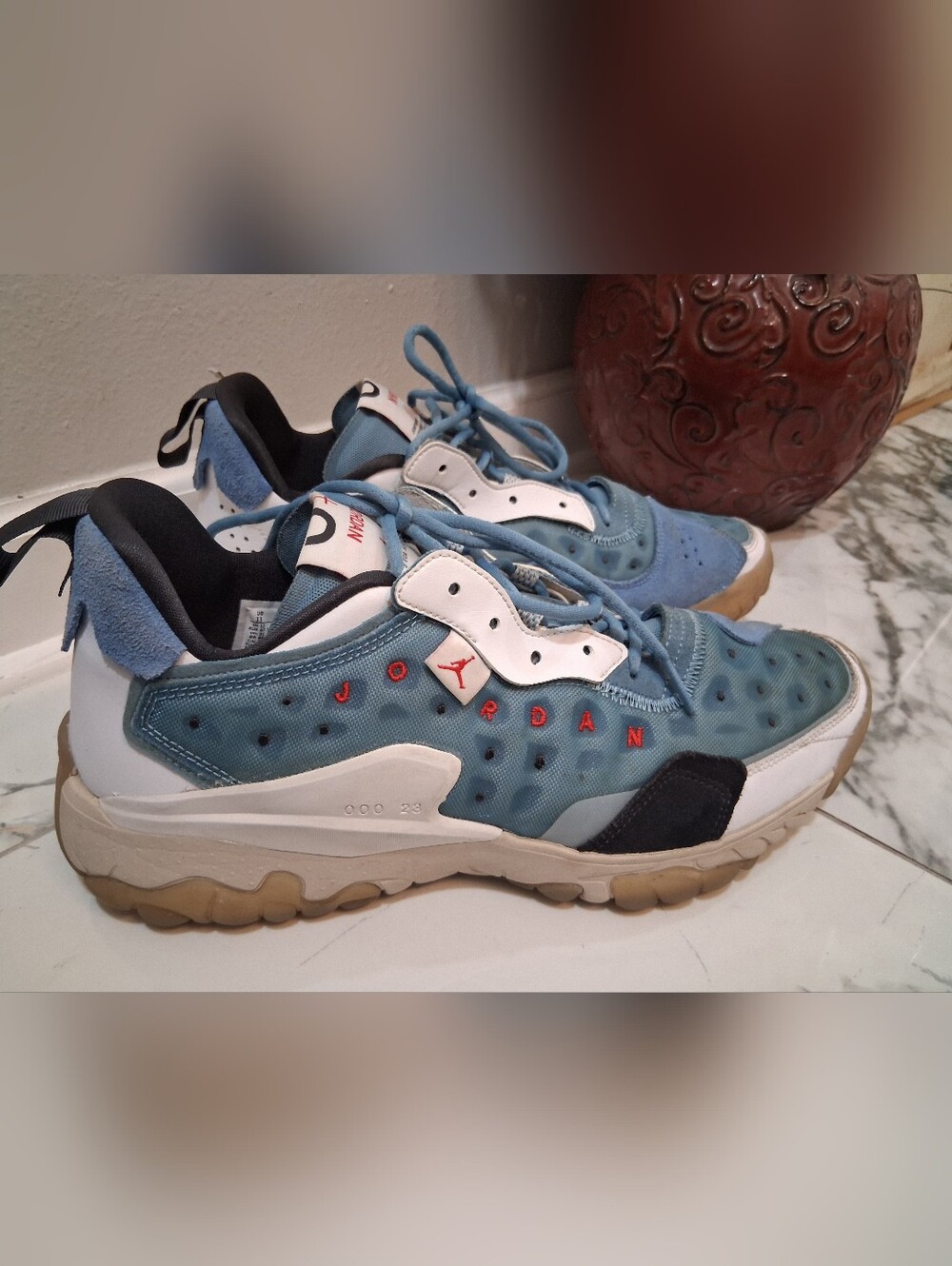 Jordan Kids Teal Blue and White Sneakers with Gum Sole
